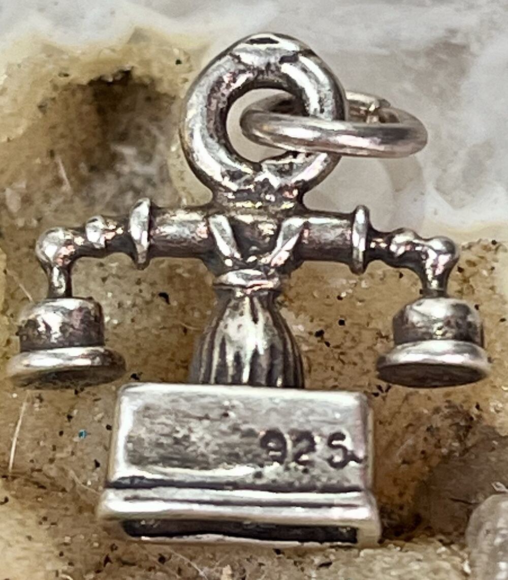 Vintage Sterling Silver 925 Phone Charm Candlestick Telephone 925